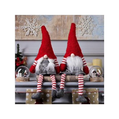 Светодиодная фигура «Гном с усами» 14×47×9 см, текстиль, батарейки AG10×3 (в комплекте), свечение тёплое белое