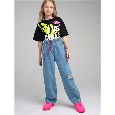 Брюки текстильные джинсовые для девочек