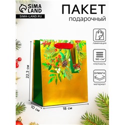Пакет подарочный с тиснением, «Новогодний букет», люкс, 18×22.3×10 см