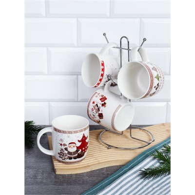 Кружка 4 штуки на металлстенде 380 мл / XP006-380 /кружка новогодняя/ в гофрокоробе