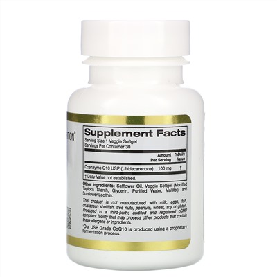 California Gold Nutrition, Коэнзим Q10, 100 мг, 30 растительных капсул