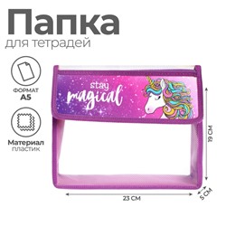 Папка для тетрадей, А5, пластиковая, 23×19×5 см «Единорог»