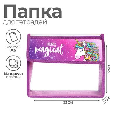 Папка для тетрадей, А5, пластиковая, 23×19×5 см «Единорог»
