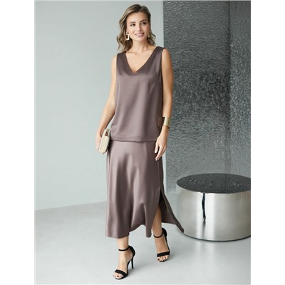 Юбка миди с разрезом из струящегося плотного сатина