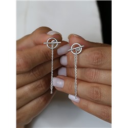 Серьги-пусеты с цепочками из серебра родированные 2-040р