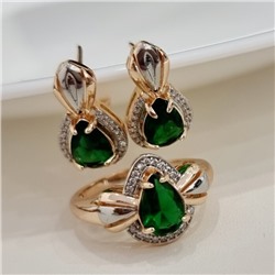 Комплект ювелирной бижутерии коллекция "Дубай" серьги и кольцо 20 р, покрытие позолота, вставка: фианиты, цвет: зеленый и прозрачный, арт.215.522-20