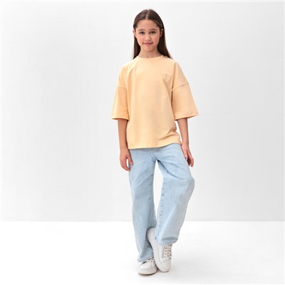 Футболка детская однотонная MINAKU: Basic line, светло-бежевая, рост 110 см