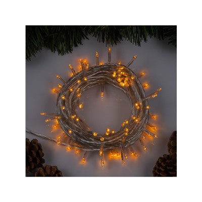 Гирлянда «Нить» 10 м, IP20, прозрачная нить, 100 LED, 8 режимов, 220 В, свечение жёлтое