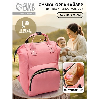 Сумка рюкзак для мамы и малыша с термокарманом, термосумка - портфель, розовая
