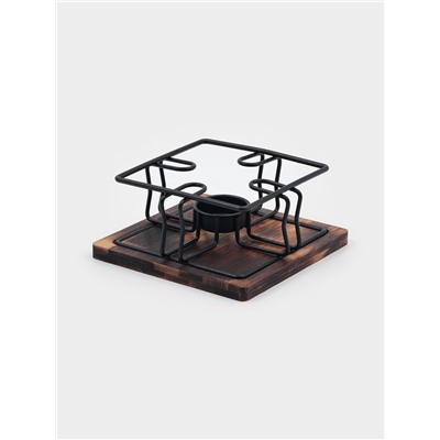 Подставка под чайник для подогрева «Эко», 15×15×7.5 см, нержавеющая сталь, бамбук