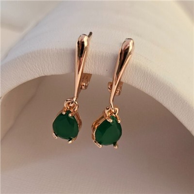 Комплект ювелирной бижутерии коллекция "Дубай" серьги и кулон, покрытие позолота, вставка: фианиты, цвет: изумрудный матовый, арт.314.977