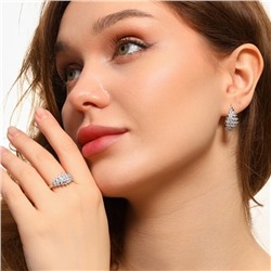Комплект ювелирной бижутерии серьги и кольцо 17 р, покрытие: посеребрение, вставка: фианиты, цвет: прозрачный, арт.213.478-17