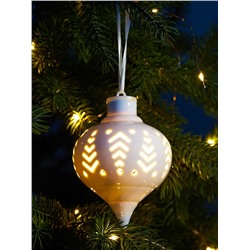 Ёлочный шар с подсветкой «Орнамент», 10.7×8.5×8.5 см, 1 LED, керамика, от батареек LR44×3, керамика, свечение тёплое белое