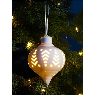 Ёлочный шар с подсветкой «Орнамент», 10.7×8.5×8.5 см, 1 LED, керамика, от батареек LR44×3, керамика, свечение тёплое белое
