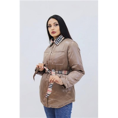Демисезонная женская куртка весна осень Клетка 8762 (Коричневый)