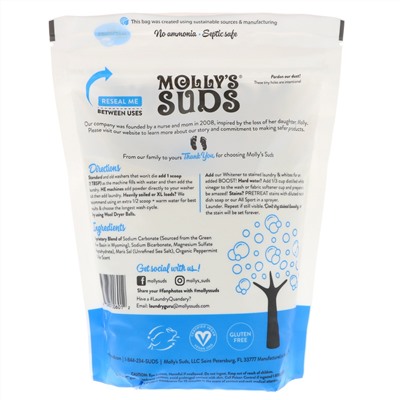 Molly's Suds, Стиральный порошок, суперконцентрированный, перечная мята, 47 унц. (1,33 кг)
