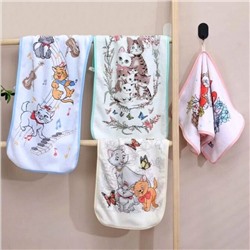 Полотенце из микрофибры "Забавные котята" с атласной каймой 25*50 см.