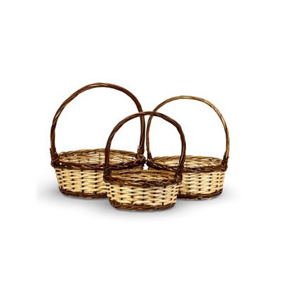 Корзина плетёная для хранения Avana, с ручкой, бежево-коричневая, набор 3 шт.