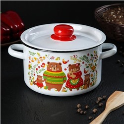 Кастрюля эмалированная «Рябина», 2.9 л, d=20 см, цилиндрическая, и, рисунок, МИКС