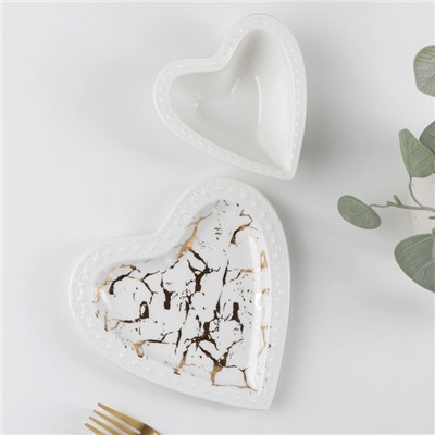 Набор керамический столовый «Марбл», 2 предмета: салатник 150 мл, блюдо 16.5×17×2 см, цвет белый