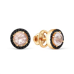 Серьги-пусеты из золочёного серебра с натуральным розовым кварцем, натуральной шпинелью и родированием 925 пробы С-3424зрс4211216