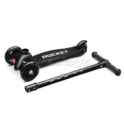 Самокат 3-х колесный ROCKET,колеса PU со светом, светящаяся стойка, ABEC 7, черный