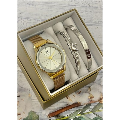 Подарочный набор для женщин часы, 2 браслета + коробка #22853279