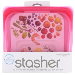 Stasher, Многоразовый силиконовый контейнер для еды, удобный размер для бутербродов, средний, малиновый, 450 мл (15 жидк. унций)