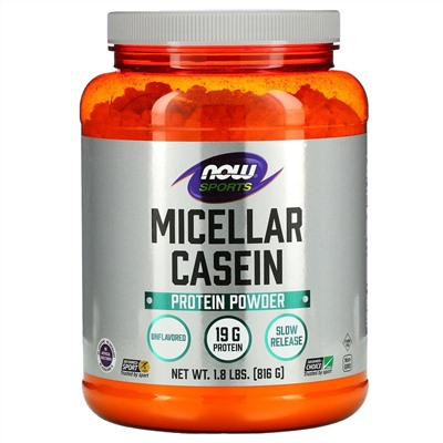 Now Foods, Sports, мицеллярный казеин, быстрорастворимый, натуральный продукт без ароматизаторов, 816 г (1,8 фунта)