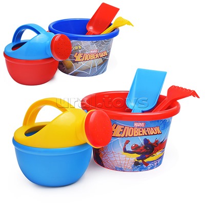Набор Marvel «Человек-Паук» №7: ведро среднее с наклейкой, лопатка, грабельки, лейка малая №4