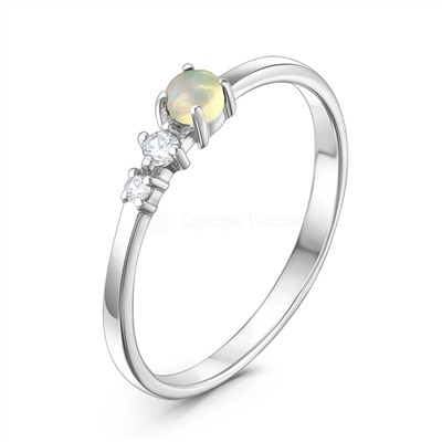 Кольцо из серебра с нат.эфиопским опалом и фианитами родированное 925 пробы К-2319рк117200