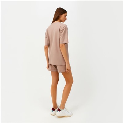 Костюм женский (футболка, шорты) MINAKU: Casual Collection, бежевый, размер 48