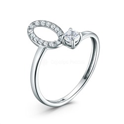 Кольцо из серебра с фианитами родированное - буква "О" 925 пробы К-4584-Р