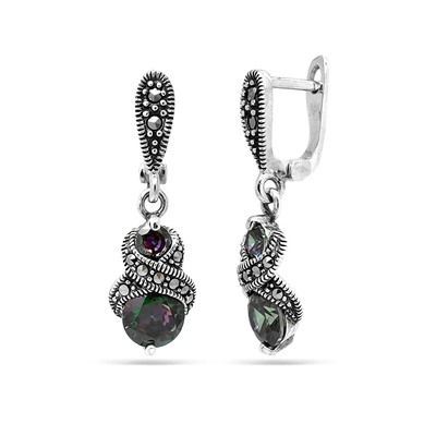 Серьги из серебра марказит, мистик кварц, SL-AGA1369