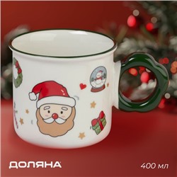Кружка новогодняя Доляна «Веселый дедушка», 400 мл, 14.5×10×9 см, белая