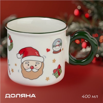Кружка новогодняя Доляна «Веселый дедушка», 400 мл, 14.5×10×9 см, белая