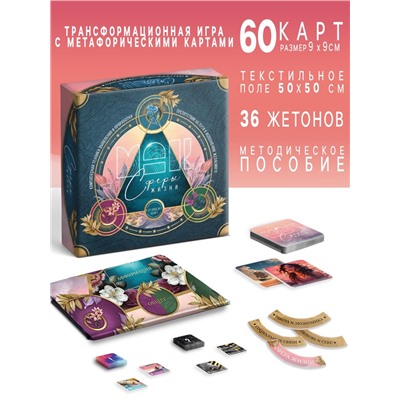 Трансформационная игра «Сферы жизни», 60 карт (9×9 см), 36 жетонов (3×3 см и 3.5×10 см), игровое поле (50×50 см),16+