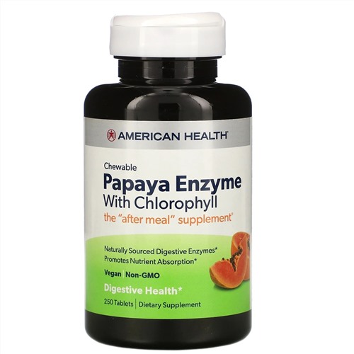 American Health, ферменты папайи с хлорофиллом, 250 жевательных таблеток