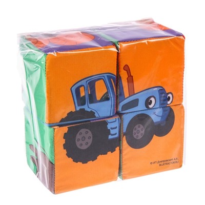 Кубики мягкие «Зверята», 4 шт., 8×8 см, Синий трактор