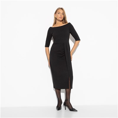 Платье с открытыми плечами и высоким разрезом, Деловой завтрак