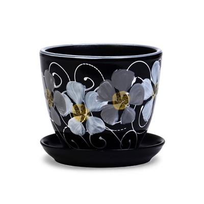 Горшок для цветов «Фиалка», 1 л, d=15 см, h=13 см, керамический, с поддоном