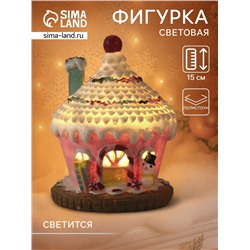 Фигурка световая полистоун «Пряничный домик розовый в глазури со снеговиком», 11.5×11.5×15 см