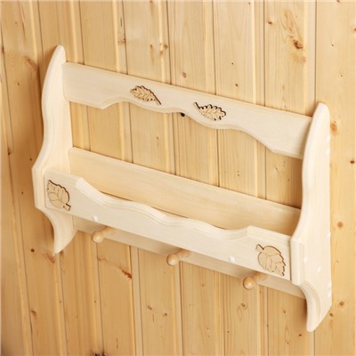 Полка - вешалка для бани и сауны «Волна», липа, 53×37×9 см, 3 крючка