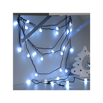 Гирлянда «Нить» 5 м с насадками «Шарики белые», IP20, тёмная нить, 30 LED, свечение белое, 8 режимов, 220 В