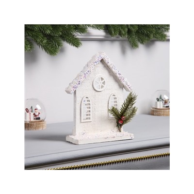 Фигура деревянная «Домик белый», 16×22×6 см, 3 LED, батарейки AAx2 (не в комплекте), свечение теплое белое