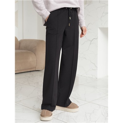 Прямые трикотажные брюки на резинке из футера двухнитки эластичные