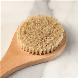 Щётка массажная для тела, из натуральной щетины, круглая, с ручкой, гладкая