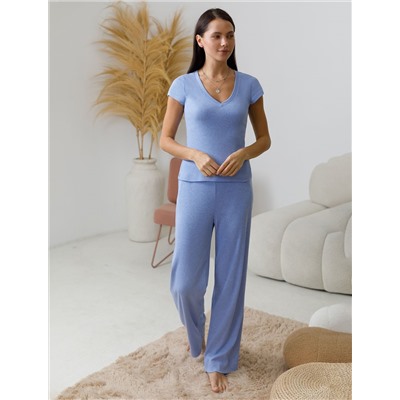 Футболка с V вырезом из эластичного трикотажа кашкорсе