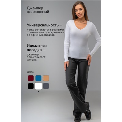 Женский джемпер в рубчик с V-вырезом Happyfox