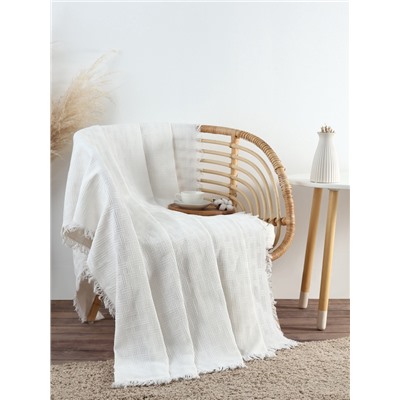 Плед с бахромой «Этель» White crystal, 130×180 см, жаккард